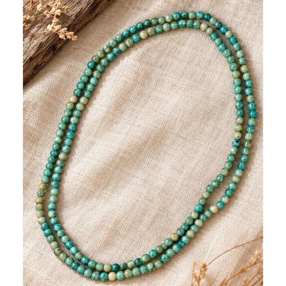 Vintage Turquoise Blue Stone Bead Necklace 34” Long Boho Western